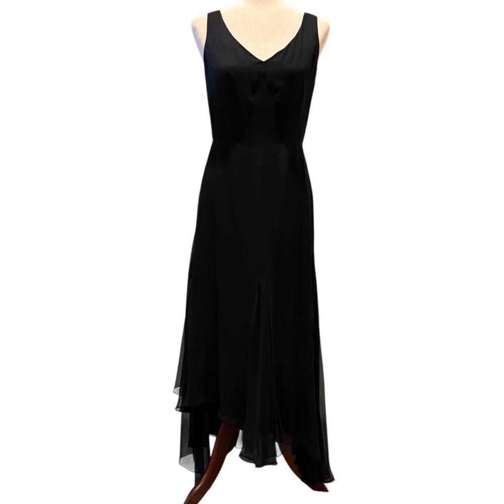 Albert Nipon Black Silk sleeveless Evening Dress Asym Hem Sz 4